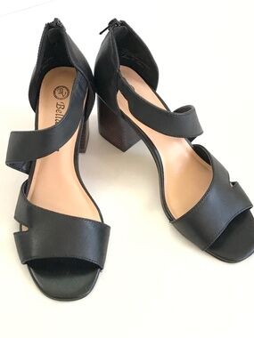 BELLA VITA Heeled Sandals Black Leather Heels Korrine Women’s Shoes Size 6.5